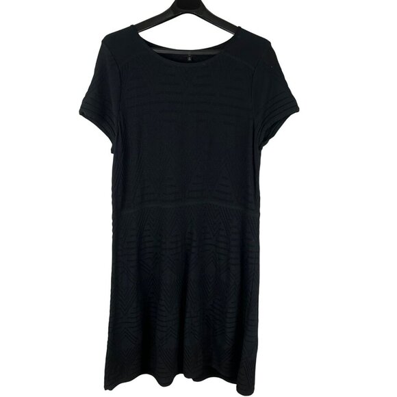 Talbots Stretch Knit A Line Dress Plus 3X Black Midi Geometric Short Sleeves LBD - Picture 1 of 5